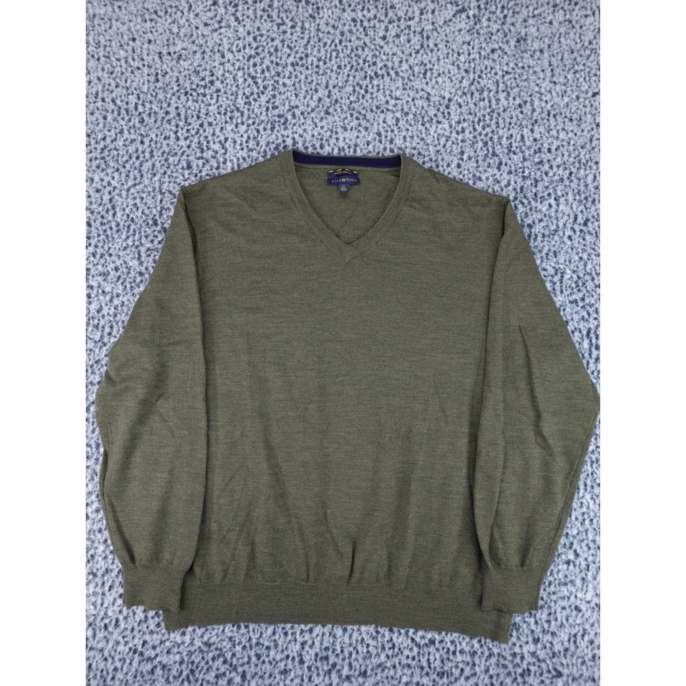 Club Room Estate Merino V-Neck Sweater Mens‎ XL Olive Green Wool Pullover